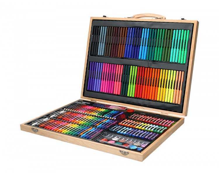 Estuche de pintura liderpapel madera 245 piezas maletin 49x36,6x4,5 cm