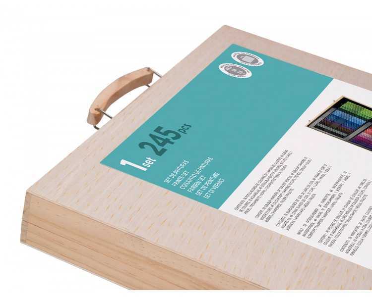 Estuche de pintura liderpapel madera 245 piezas maletin 49x36,6x4,5 cm