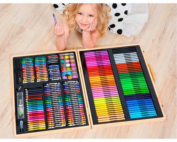 Estuche de pintura liderpapel madera 245 piezas maletin 49x36,6x4,5 cm