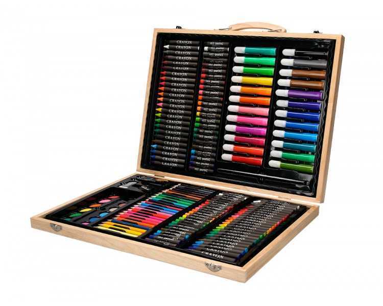 Estuche de pintura liderpapel madera 168 piezas maletin 39,3x30x4,8 cm