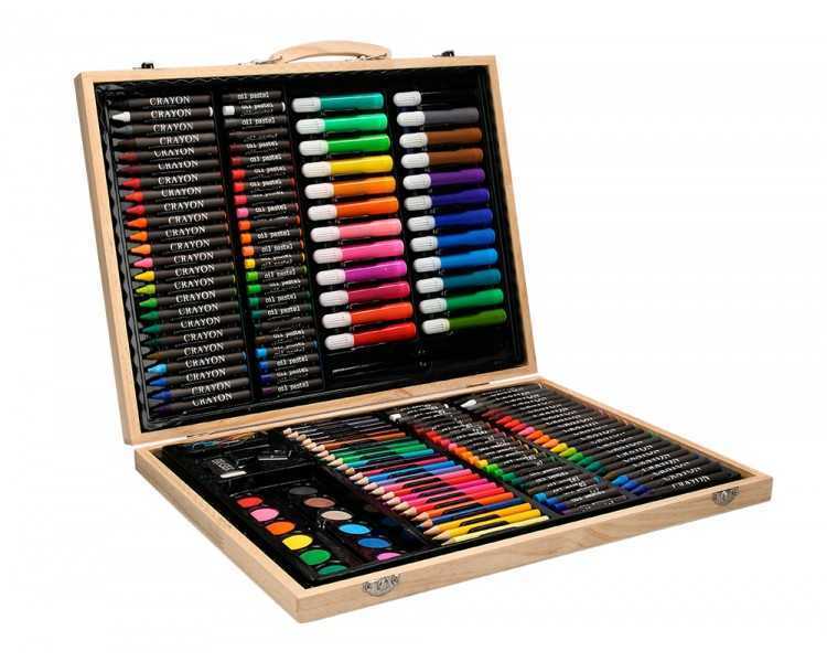 Estuche de pintura liderpapel madera 168 piezas maletin 39,3x30x4,8 cm