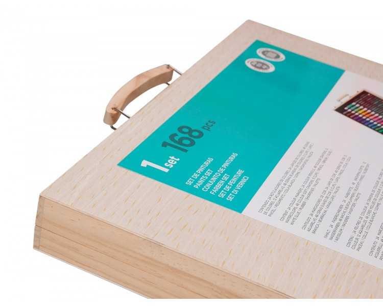 Estuche de pintura liderpapel madera 168 piezas maletin 39,3x30x4,8 cm