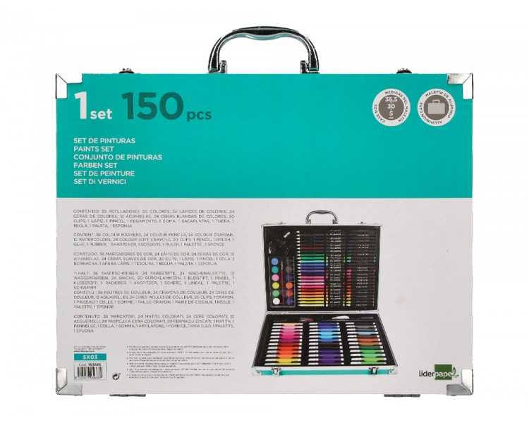 Estuche de pintura liderpapel aluminio 150 piezas maletin 37,8x29,7x4,6 cm