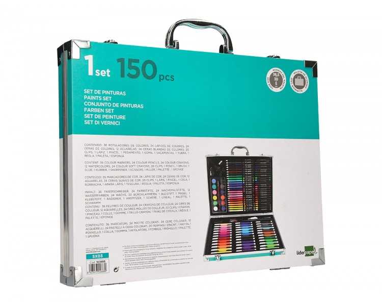 Estuche de pintura liderpapel aluminio 150 piezas maletin 37,8x29,7x4,6 cm