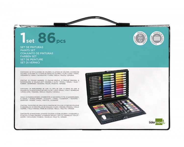 Estuche de pintura liderpapel plastico 86 piezas 34x23x3,2 cm