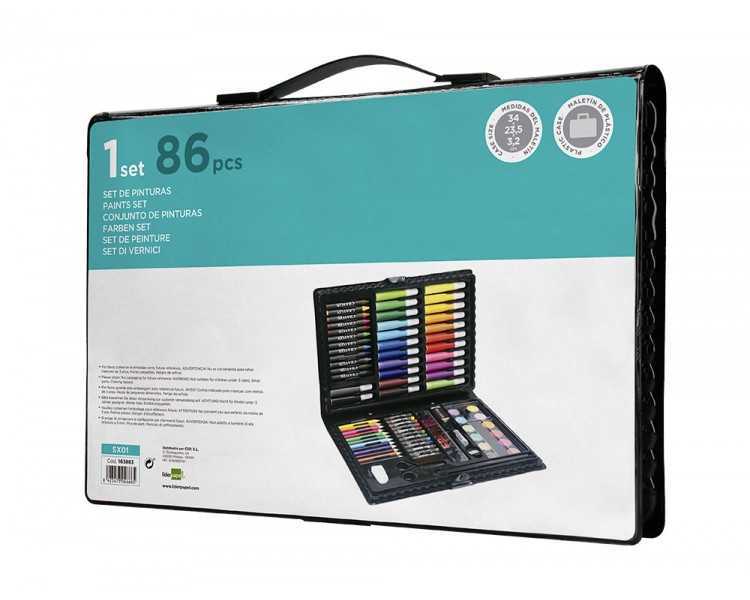 Estuche de pintura liderpapel plastico 86 piezas 34x23x3,2 cm