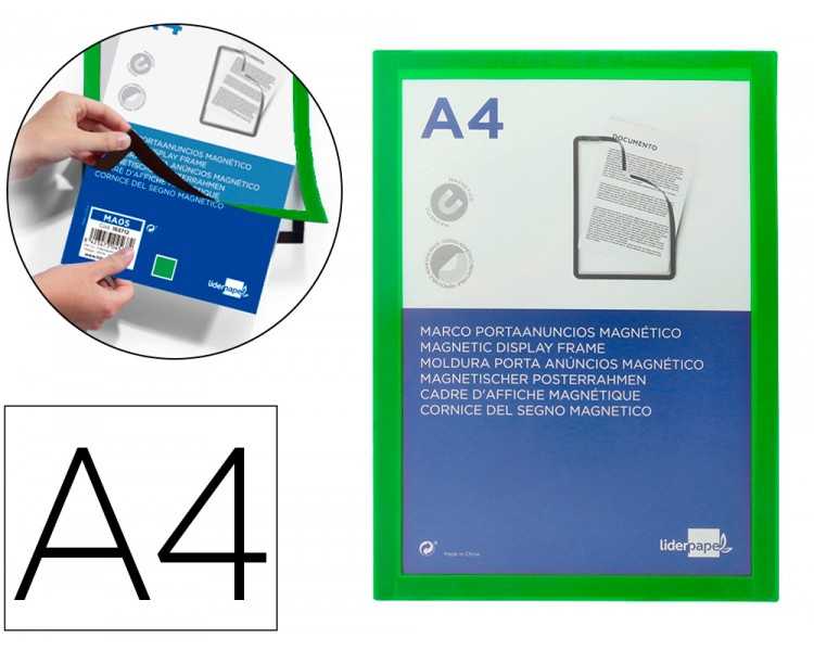 Marco porta anuncios liderpapel magnetico din a4 dorso adhesivo removible color verde