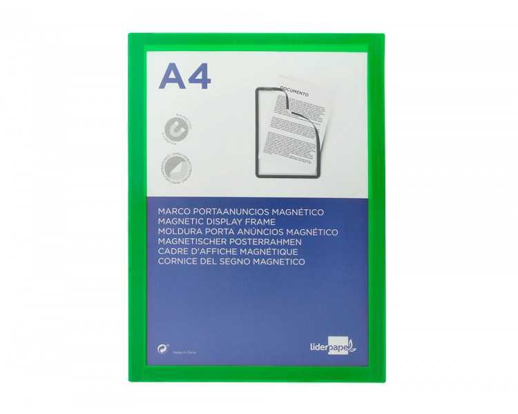 Marco porta anuncios liderpapel magnetico din a4 dorso adhesivo removible color verde