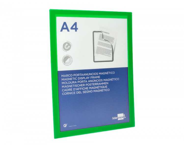 Marco porta anuncios liderpapel magnetico din a4 dorso adhesivo removible color verde