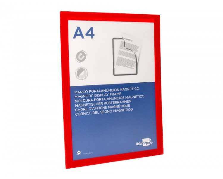 Marco porta anuncios liderpapel magnetico din a4 dorso adhesivo removible color rojo