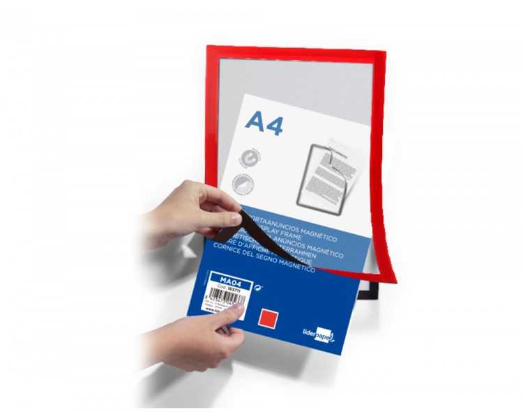 Marco porta anuncios liderpapel magnetico din a4 dorso adhesivo removible color rojo