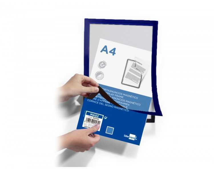 Marco porta anuncios liderpapel magnetico din a4 dorso adhesivo removible color azul