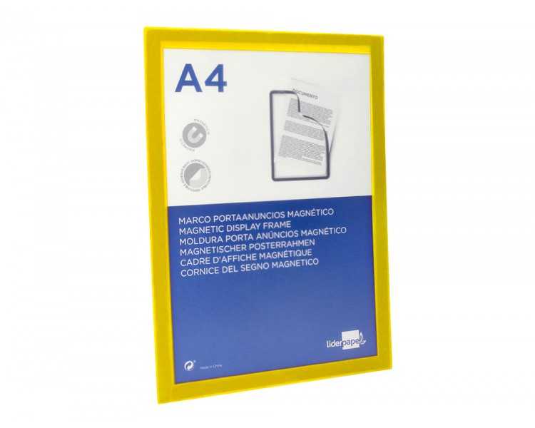 Marco porta anuncios liderpapel magnetico din a4 dorso adhesivo removible color amarillo