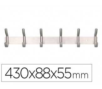 Perchero liderpapel pared metalico 6 colgadores color plata mate 430x88x55 mm