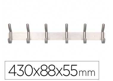 Perchero liderpapel pared metalico 6 colgadores color plata mate 430x88x55 mm