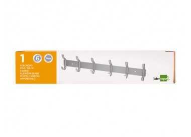 Perchero liderpapel pared metalico 6 colgadores color plata mate 430x88x55 mm