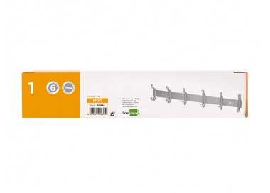 Perchero liderpapel pared metalico 6 colgadores color plata mate 430x88x55 mm