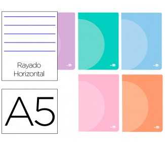 Libreta liderpapel 360 tapa de plastico a5 48 hojas 90g/m2 horizontal con doble margen colores pastel