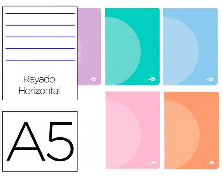 Libreta liderpapel 360 tapa de plastico a5 48 hojas 90g/m2 horizontal con doble margen colores pastel