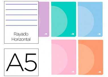 Libreta liderpapel 360 tapa de plastico a5 48 hojas 90g/m2 horizontal con doble margen colores pastel