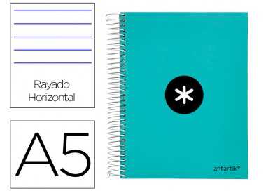Cuaderno espiral a5 micro antartik tapa forrada120h 100 gr horizontal 5 banda6 taladros color menta
