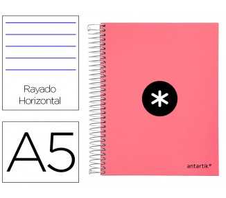 Cuaderno espiral a5 micro antartik tapa forrada120h 100 gr horizontal 5 banda6 taladros color coral