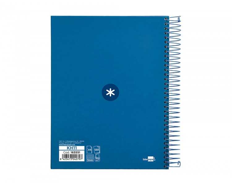 Cuaderno espiral a5 micro antartik tapa forrada120h 90 gr cuadro 5mm 5 bandas6 taladros color azul oscuro