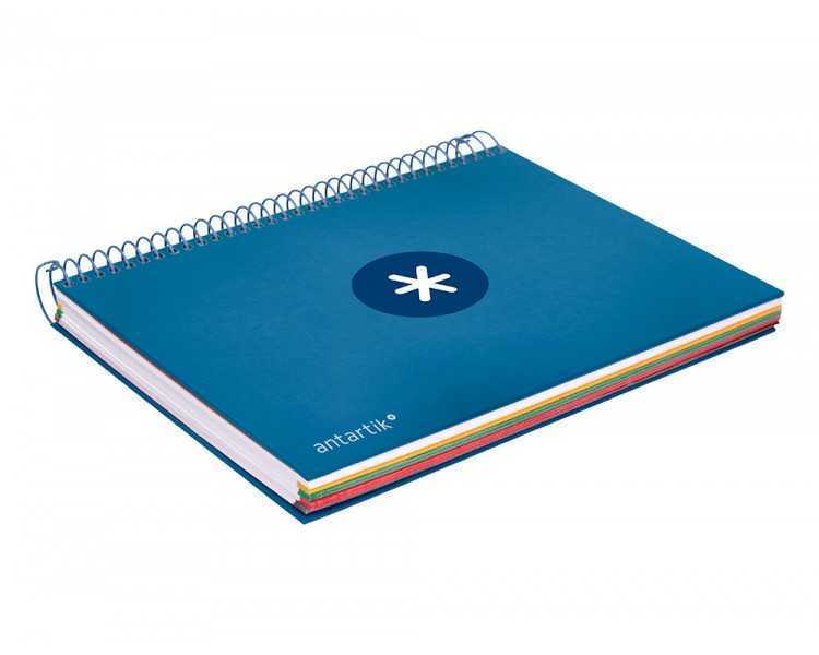 Cuaderno espiral a5 micro antartik tapa forrada120h 90 gr cuadro 5mm 5 bandas6 taladros color azul oscuro