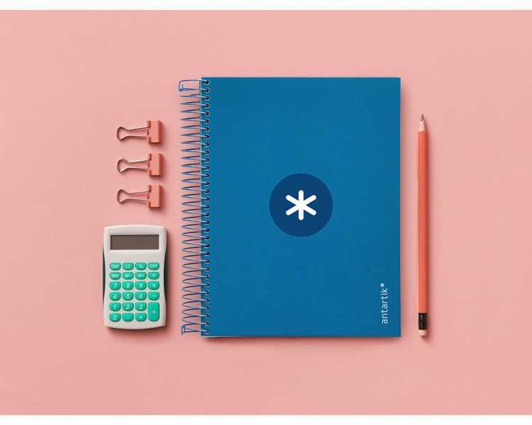 Cuaderno espiral a5 micro antartik tapa forrada120h 90 gr cuadro 5mm 5 bandas6 taladros color azul oscuro