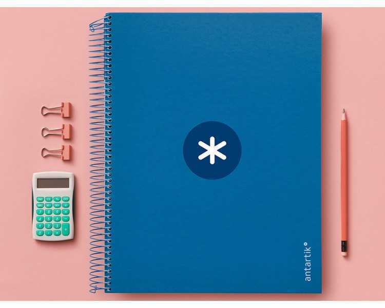 Cuaderno espiral a4 micro antartik tapa forrada 120h 90 gr cuadro 5mm 5 bandas 4 taladros color azul marino