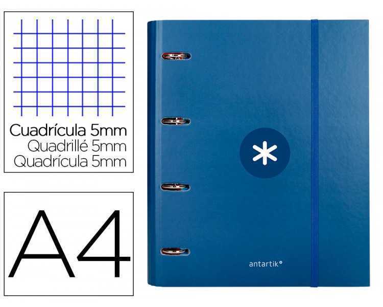 Carpeta con recambio antartik a4 cuadro 5mm forrada 4 anillas 40mm redondas con solapa color azul marino