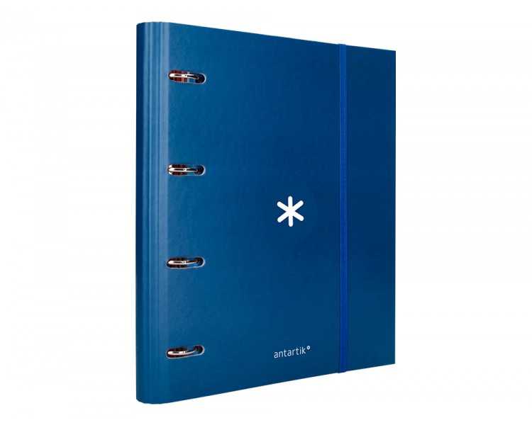 Carpeta con recambio antartik a4 cuadro 5mm forrada 4 anillas 40mm redondas con solapa color azul marino