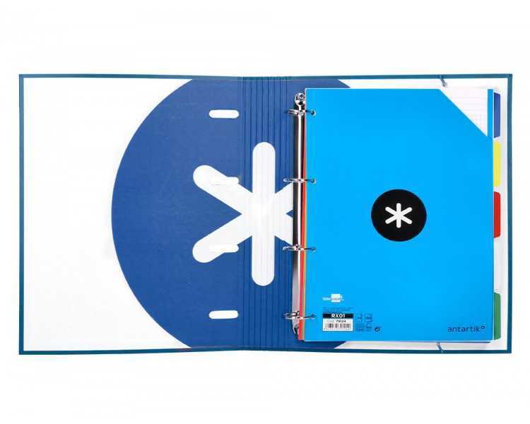 Carpeta con recambio antartik a4 cuadro 5mm forrada 4 anillas 40mm redondas con solapa color azul marino