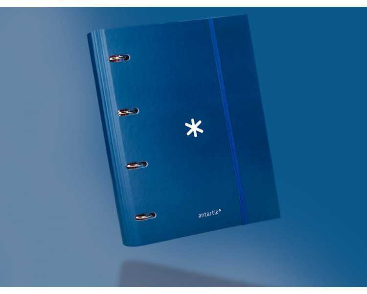 Carpeta con recambio antartik a4 cuadro 5mm forrada 4 anillas 40mm redondas con solapa color azul marino