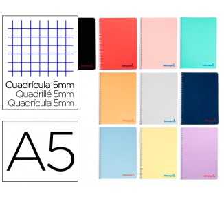 Cuaderno espiral liderpapel a5 wonder tapa plastico 80h 90gr cuadro 5mm con margen colores surtidos