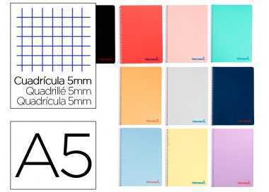 Cuaderno espiral liderpapel a5 wonder tapa plastico 80h 90gr cuadro 5mm con margen colores surtidos