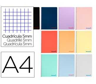 Cuaderno espiral liderpapel a4 wonder tapa plastico 80h 90gr cuadro 5mm con margen colores surtidos