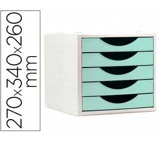 Fichero cajones de sobremesa archivo 2000 5 cajones color verde pastel 270x340x260 mm