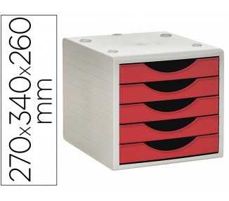 Fichero cajones de sobremesa archivo 2000 5 cajones color rojo opaco 270x340x260 mm
