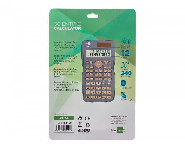 Calculadora liderpapel cientifica xf34 12 digitos 240 funciones con tapa solar y pilas color gris 156x85x20