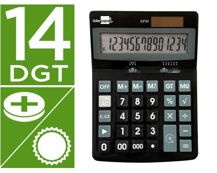 Calculadora liderpapel sobremesa xf31 14 digitos solar y pilas color negro 170x122x35 mm