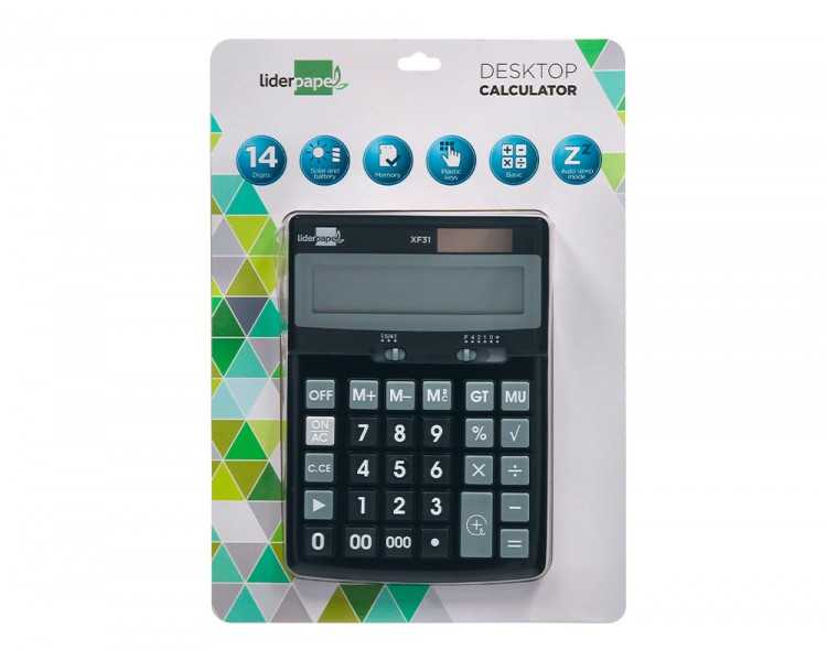Calculadora liderpapel sobremesa xf31 14 digitos solar y pilas color negro 170x122x35 mm