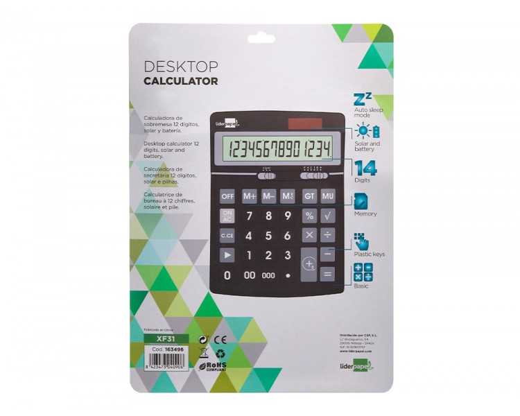 Calculadora liderpapel sobremesa xf31 14 digitos solar y pilas color negro 170x122x35 mm