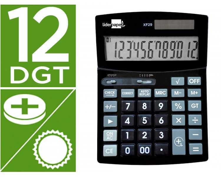 Calculadora liderpapel sobremesa xf29 12 digitos solar y pilas color negro 190x140x30 mm