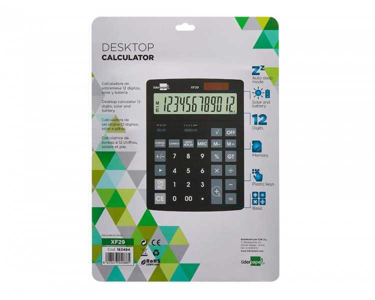 Calculadora liderpapel sobremesa xf29 12 digitos solar y pilas color negro 190x140x30 mm