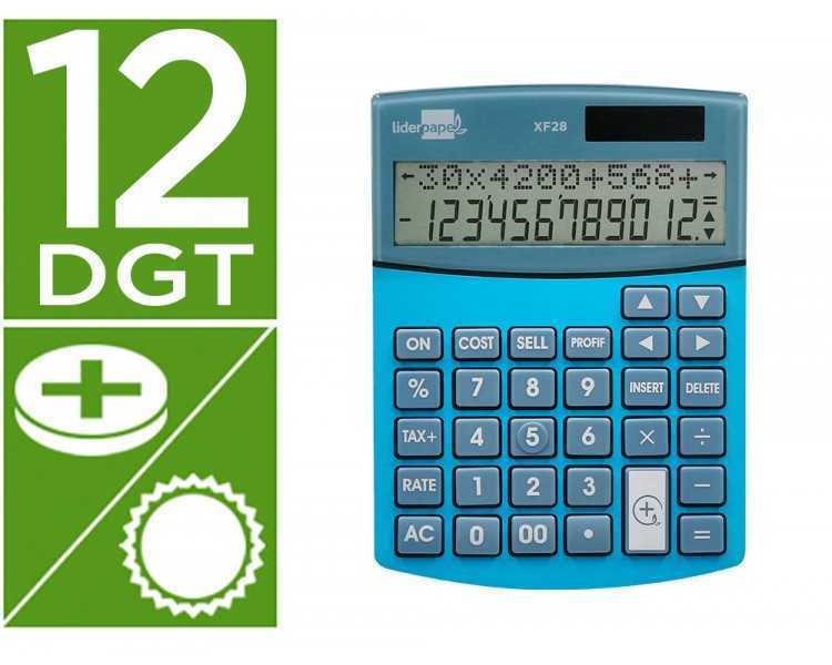 Calculadora liderpapel sobreme sa xf28 12 digitos dos lineas coste venta margen y tasas solar y pilas azul 155x115x25 mm