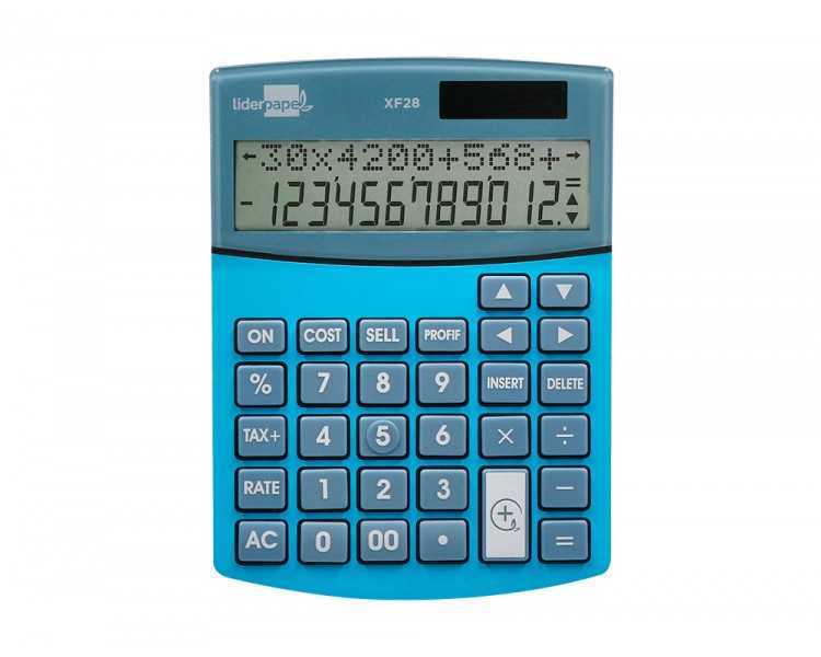 Calculadora liderpapel sobreme sa xf28 12 digitos dos lineas coste venta margen y tasas solar y pilas azul 155x115x25 mm