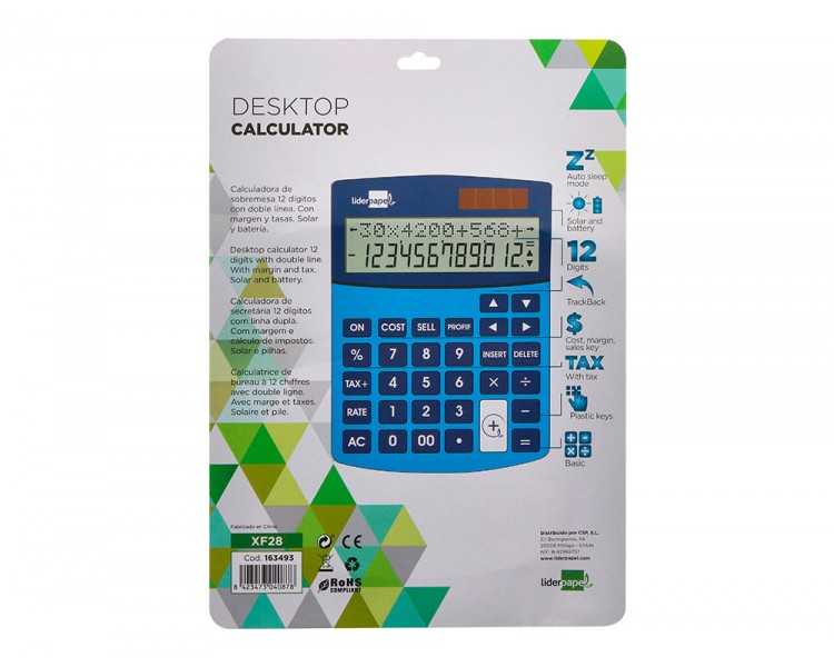 Calculadora liderpapel sobreme sa xf28 12 digitos dos lineas coste venta margen y tasas solar y pilas azul 155x115x25 mm
