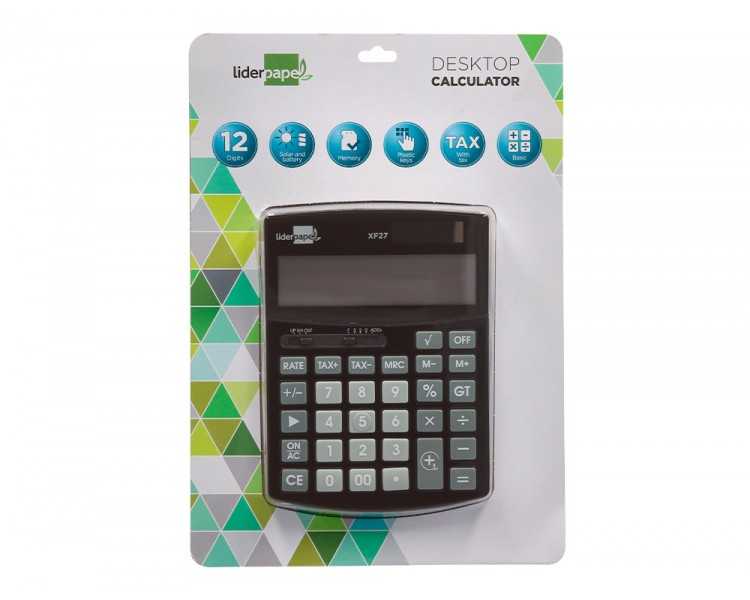 Calculadora liderpapel sobremesa xf27 12 digitos tasas solar y pilas color negro 155x115x25 mm