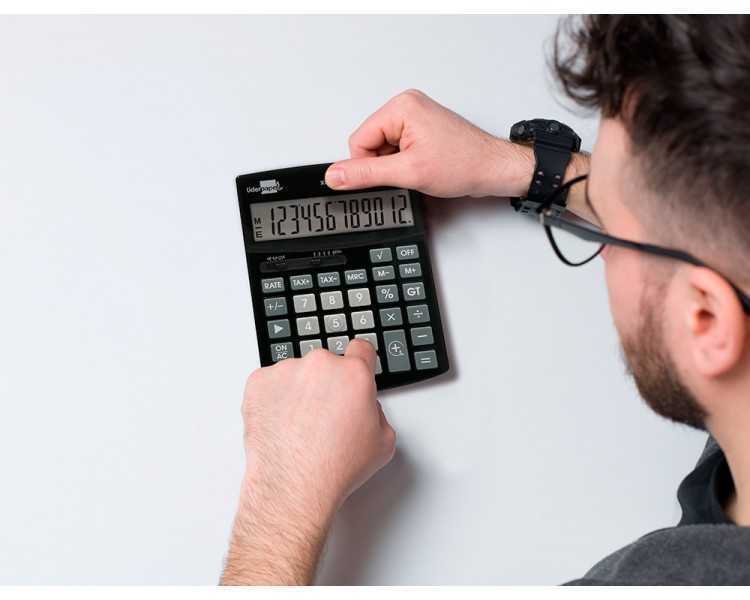 Calculadora liderpapel sobremesa xf27 12 digitos tasas solar y pilas color negro 155x115x25 mm